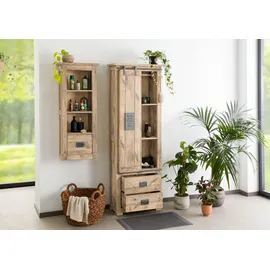 Massivmoebel24 Vitrine Schrank Mango 70 x 35 x 195 cm Beige/Weiß