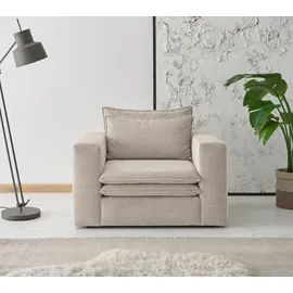 furn.design Relaxsessel Pesaro Cord 110 x 83 x 110 cm Beige mit Hocker