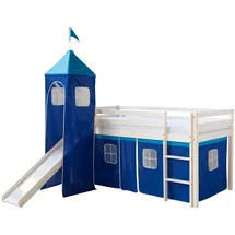 Homestyle4u Hochbett mit Rutsche, Turm und Vorhang blau