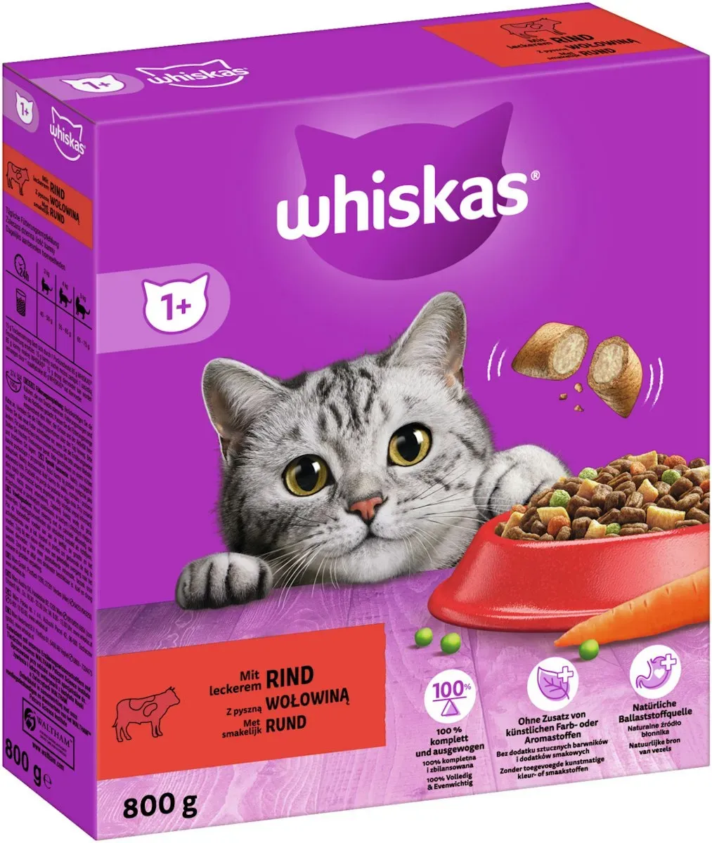 Whiskas 1+ 800 Gramm Katzentrockenfutter Rind