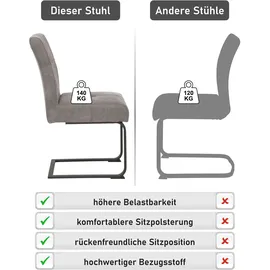 Hela Tische, 2er Set Freischwinger, TOPSELLER 2er-Set", grau - Komfortsitz Federkorb - Vierkant Metallgestell - 120kg belastbar - Grau