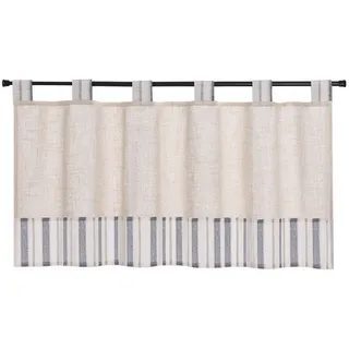 Joyswahl Scheibengardine (1 St), Schlaufen, halbtransparent, Leinenoptik Kurzstores mit Streifen Landhaus für Küche Wohnzimmer beige|blau 90 cm x 45 cm