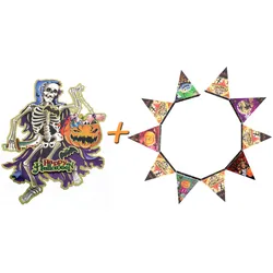 Halloween Deko 2er Set (Papier Girlande + Aufhängebild) Motiv 1