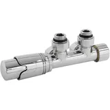 luxebath Heizkörperthermostat Ventil-Armaturen Set Multiblock Chrom Eckform inkl Thermostatkopf