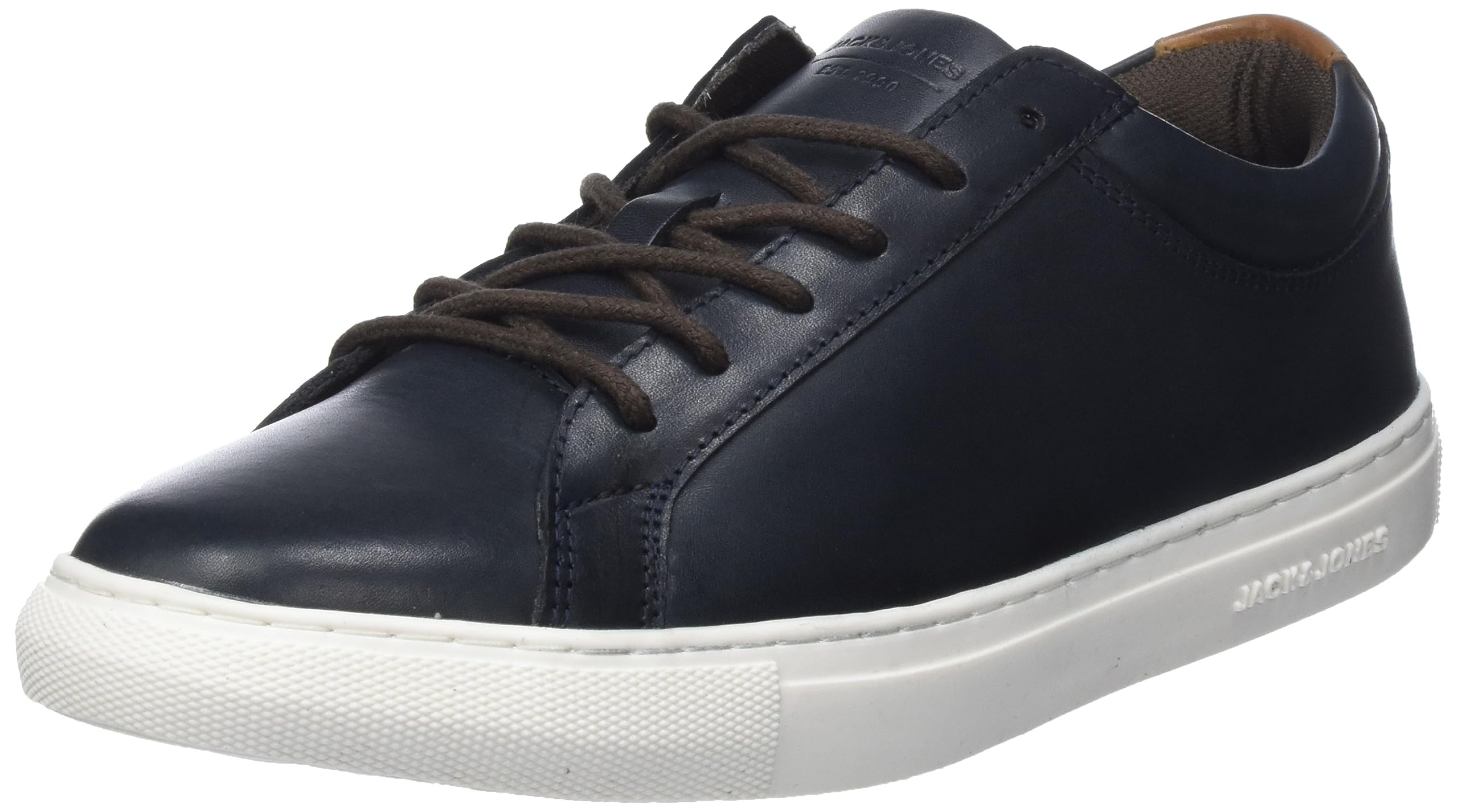 JACK&JONES Herren JFWGALAXY Leather Ledersneaker, Navy Blazer/Detail:Dark Cognac, 46 EU