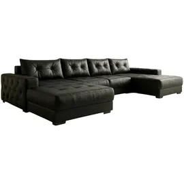 A&J MöbelLand Eckcouch Polyester mit Schlaffunktion 3-Sitzer Schwarz