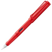 LAMY safari moderner Füllhalter 020 aus robustem Kunststoff in strawberry mit ergonomischem Griff und Stahlfeder Stichbreite F, inkl. Tintenpatrone LAMY T 10 blau