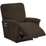 TOPCHANCES Sessel überzug Stretch,Sesselschoner mit Taschen Wohnzimmer,Einfarbig Samt Elastisch Sesselbezug Komplett Sesselbezug,Angepasster für Fernsehsessel Bezug(Braun)