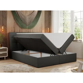 MKS Meble Boxspringbett 160x200 mit Matratze, Bett mit Multipocket - Matratze H3 und Topper, Polsterbett 160x200 mit Bettkasten und Kopfteil, DIEGOS - 160x20... - Dunkelgrau