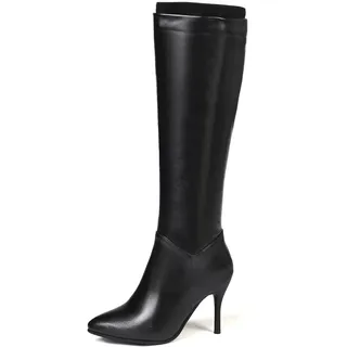 Lroey Reoly Kniehohe Damenstiefel Stiletto, Anzugstiefel Höhe Ferse Pointed Toe Boots Zip 081 Schwarz/Mianli Gr 44 EU - 44 EU