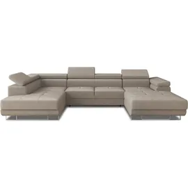 Sofnet Wohnlandschaft Caris U mit Schlaffunktion und einstellbare Kopfstützen, Ecksofa mit zwei Bettkästen, Couch, Sofa, Bettsofa (Beige (Paros 02), Ecksofa Rechts)