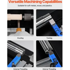 Vevor Mini-Drehmaschine aus Metall 70x130 mm, Fräsmaschine 20000 U/min, 36 W Hochleistungsmotor, 3-Backenfutter, didaktische Metalldrehmaschine mit Schutz für die Bearbeitung von Präzisionsteilen