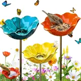 Blumen Gartenstecker VogelträNke, 2026 Neu Bienen TräNke Blume, 2/3 Stück VogelträNke Metall Futterstation Vögel Gartenstecker, Bienentränken Blume für Den Garten (3 Stück-B)