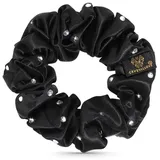 Crystallove Seide Haargummi - Scrunchie mit Kristallen - Schwarz - Premium - Haarschmuck für Damen, Mädchen - Elastisch Zubehör - Weich - Pferdeschwanzhalter für den Täglichen Gebrauch