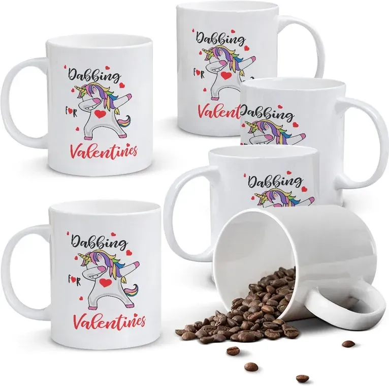 Alphynix 1 Dabbing-Einhorn-Tasse, 33cl lustiges Valentinstagsgeschenk mit buntem Einhorn und Herzen, einzigartiges Geschenk für Freund, Freundin, Kinder, Teens,Geschenk zum valentinstag, geschenk zum geburtstag