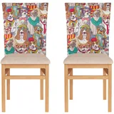 Stuhlhussen für Festivals (Ostern, Abschluss etc.) Stuhlhussen, 6er Set, Staubdicht, Stuhlhussen mit unteren Streifen, niedlicher Hund, trendiges Design