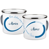 Geschenke 24 Emaille Tasse personalisiert Unendlichkeitszeichen (Blau): Personalisierte Tasse Kalenderblatt, Tasse mit Namen, Tasse mit Spruch - Valentinstagsgeschenk, Partner Geschenke