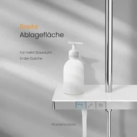 EMKE Duschsystem mit Thermostat Duschset mit 40cm Thermostatische Platte, Brausestange, Handbrause mit 4 Strahlstärken,Regendusche mit Armatur, Anthrazit Matt