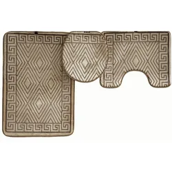 3 Teiliges Badematten-Set mit Muster aus Polyester und Braun