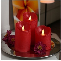 MARELIDA LED-Kerze LED Kerzenset Echtwachs bewegliche Flamme Fernbedienung rot 3er Set rot