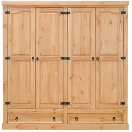 VCM ebuy24 New Mexico Kleiderschrank 4-Trg. mit 2 Schubladen Breite 194 cm, Höhe 195 cm gelaugt/Wachs.