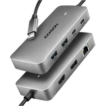 AXAGON HMC-CUB83X2, 10Gbps 2x USB-A, USB-C HDMI & DP 4k/144Hz, RJ-45, PD 100W