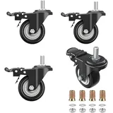 4 Stück 50mm Möbelrollen Mit Gewinde, M10 X 25mm Rollen schwerlast, Rollen für Möbel, Tragfähigkeit 240kg, Lenkrollen mit Bremse, 360° Schwenkbar, Für Möbel, Wagen, Industrieanlagen
