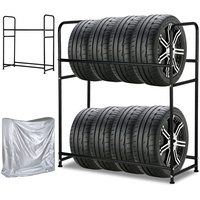 Ansobea Reifenregal für 8 Reifen Lagerregal | HxBxT 117x107x46 cm | Ladekapazität 180KG | mit Reifenschutzhülle | bis 240 mm Reifenbreite | Höhenverstellbar Reifenständer für Platzsparende Lagerung