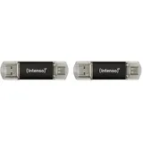 Intenso Twist Line 64 GB, Dual USB-Stick 3.2 Gen 1x1, USB-C und USB-A, 70MB/s, Anthrazit (Packung mit 2)