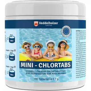 Veddelholzer Garten Veddelholzer 180 Mini Chlortabletten. Schnelllösliche Multitabs für Pool, Aufstellpool, Planschbecken, Gartenpool, Kinderpools & Whirlpool Wasser...