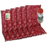 GO-DE Textil Bequeme und attraktive Polsterauflagen für Hochlehner-Gartenstühle (6er-Set, Blumen und Stengel rot, Hochlehner)