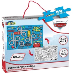 Diakakis Steckpuzzle 2in1 XXL Boden Malpuzzle Cars 48-tlg 90x60 cm, Puzzleteile bunt