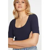 richroyal Rundhalsshirt RICHROYAL, Damen, Gr. M, blau (midnight blau), Single Jersey, Obermaterial: 95% Baumwolle, 5% Elasthan, tiefer Rundhals, Shirts Rundhalsshirt, tiefer Rundhals, Basic