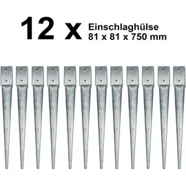 Estexo Einschlaghülsen Erdanker 12x 81x81x750 mm Einschlagbodenhülse Vierkant