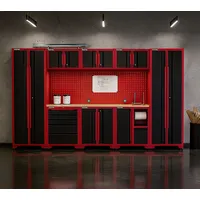 feistos Werkstattschrank Metall 330x46x198 cm Rot/Schwarz