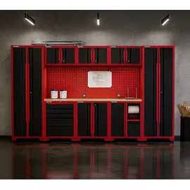 feistos Werkstattschrank Metall 330x46x198 cm Rot/Schwarz