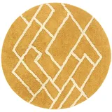 RugVista Riviera, Badematte, Moderne Teppiche, Ø 90 cm, Rund, Niedriger Stapel, Maschinenwäsche, Gelb/Natural