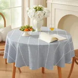 Plenmor Leinen Tischdecken Abwaschbar Blau 135 cm, Runde Tischdecke Rund Stoff Blaue Tischdecke Baumwolle für Küche, Garten, Party, Geburtstag, Outdoor