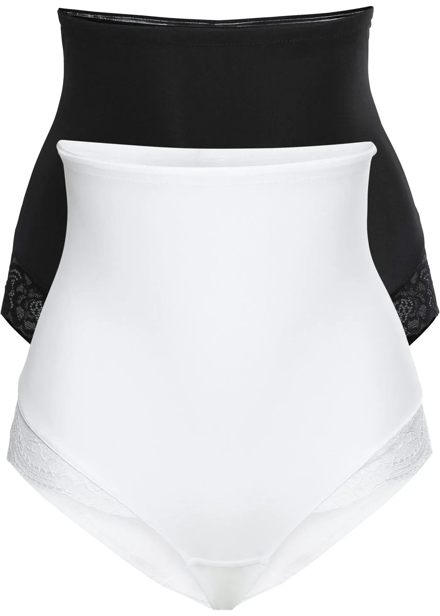 Shapingpants BONPRIX, Damen, Gr. 38, 2 Stk., schwarz (schwarz, weiß), Obermaterial: 80% Polyamid, 20% Elasthan. Spitze: 90% Polyamid, 10% Elasthan, unifarben, Unterhosen, schmale Passform, leicht formender Effekt für den Bauchbereich
