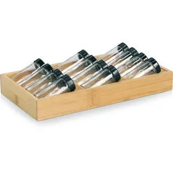 Gewürzstreuer ZELLER PRESENT "Gewürzeinsatz-Set, 13-tlg., Bambus/Glas", holzfarben, transparent, schwarz, B:20cm H:9cm, Gewürzstreuer, übersichtliche Anordnung, praktisch und modern