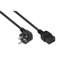 Kabelmeister Netzkabel Schutzkontakt-Stecker Typ E+F (90° gew.) an Kaltgeräte-Buchse C19, schwarz, 1,50mm2, 5m