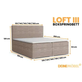dein schlaf 24 BOXBETT LOFT III 200/200 Cord Beige mitTaschen-Federkernmatratzen 7 Zonen H4 - Beige