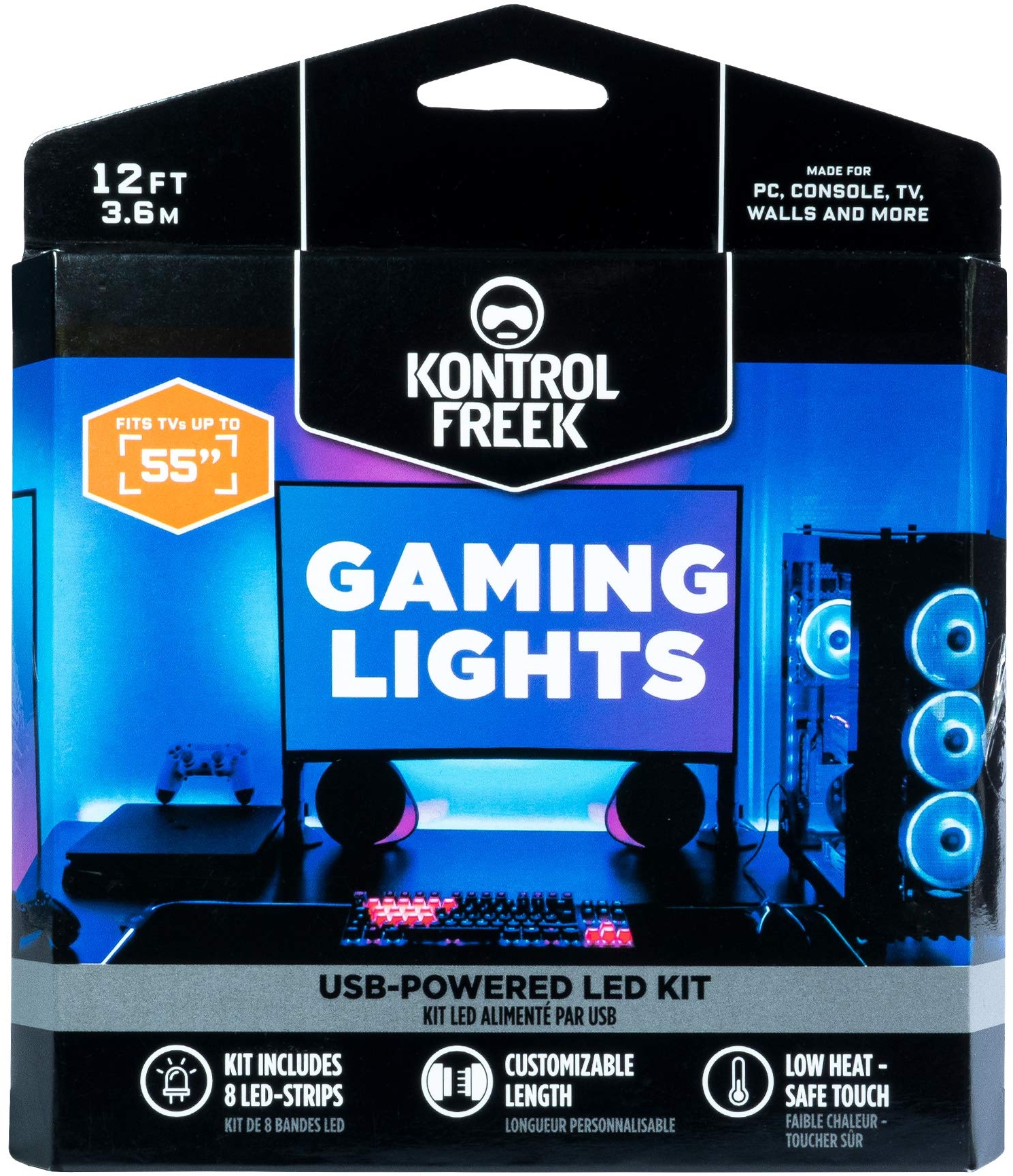 KontrolFreek Gaming-Lichter: LED-Lichtstreifen, USB-betrieben mit Controller, 3M-Kleber für TV, Konsole, PC, Wand (3,6 m)