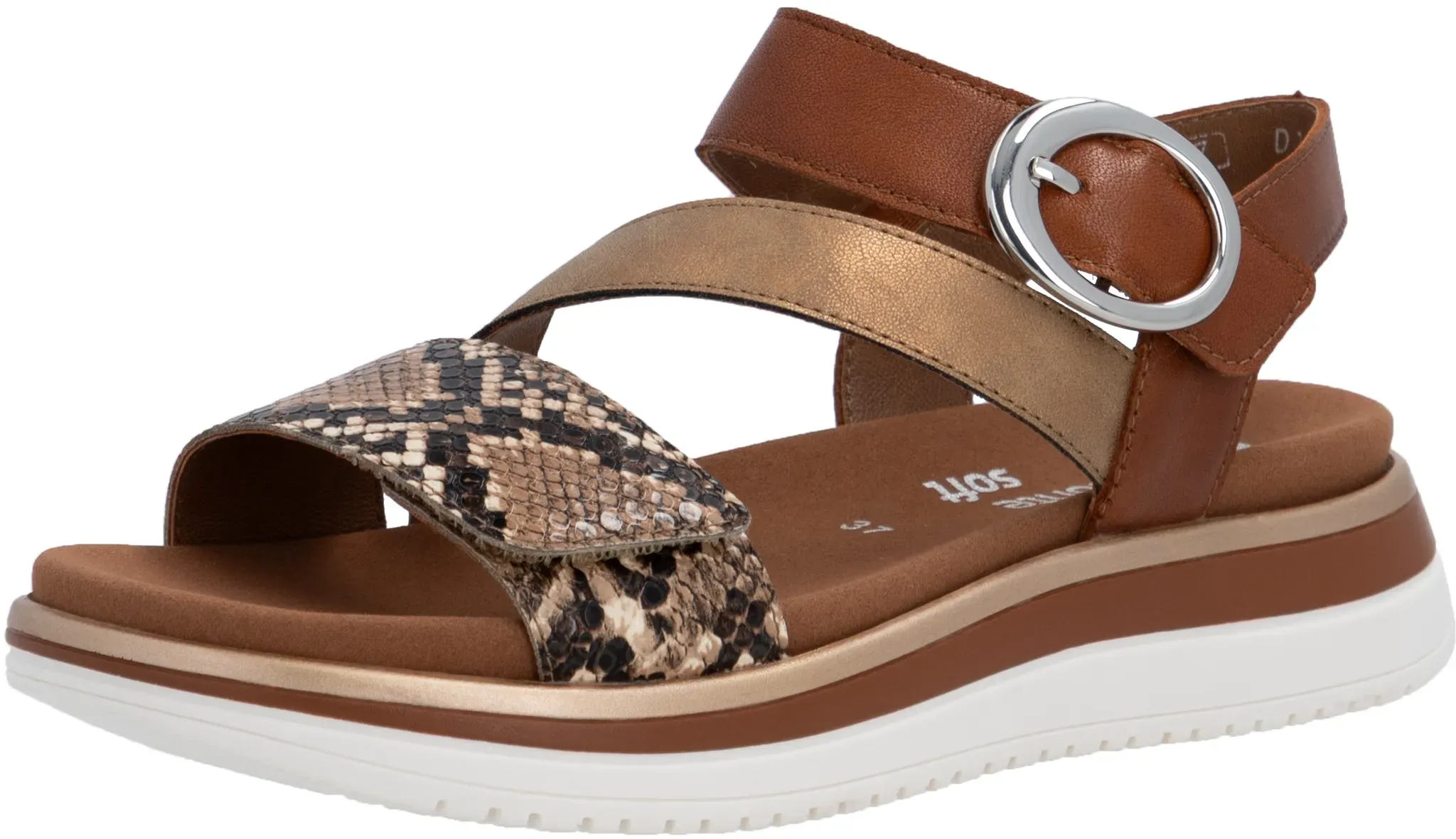Plateausandale REMONTE, Damen, Gr. 37, braun kombiniert, Leder, Lederimitat, Reptilienprägung, metallic, Schuhe, Sommerschuh, Sandalette mit praktischen Klettverschlüssen