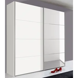 Schwebetürenschrank WIMEX "Ernie Kleiderschrank mit Spiegel, Made in Germany TOPSELLER", weiß, B:225cm H:210cm T:65cm, Spanplatte, Schränke, Schlafzimmerschrank weiß/beton 270cm Breit Preisknaller Basic, Topseller