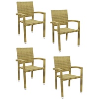 4x KONWAY® PORTO Stapelsessel Elfenbein Polyrattan Garten Sessel Stuhl Set beige