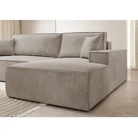 Selsey Ecksofa Eckcouch Schlafsofa Couch mit Schlaffunktion und Bettkasten, Ottomane Rechts Cordbezug in Beige - Beige