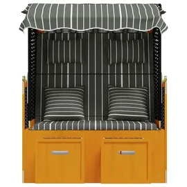 vidaXL Strandkorb mit Kissen Poly Rattan & Massivholz Schwarz & Grau