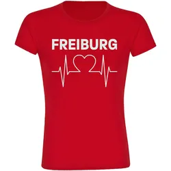 multifanshop Damen T-Shirt - Freiburg - Herzschlag - Druck weiß - Frauen