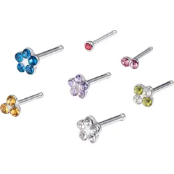 Nasenpiercing-Set FIRETTI "Multipack Schmuck Geschenk Edelstahl Piercing Nasenstecker Flower", edelstahl, bunt, blutrot, fuchsia, champagner, grün, kristallweiß, lavendel, blau, Piercings, Edelstahl, mit Preciosa Crystal